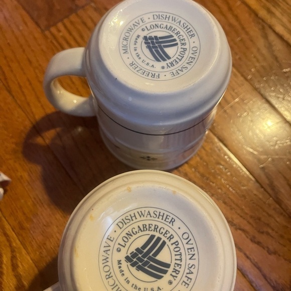 Set Of 2 Longaberger Pottery Woven Traditions Heritage Blue Coffee Mugs - Picture 4 of 5